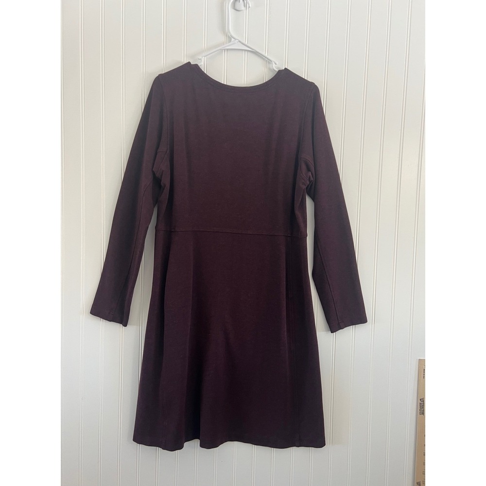 Duluth Trading Co Womens Burgundy Knit Long Sleeve A-Line Scoop Neck Dress L - Picture 3 of 7